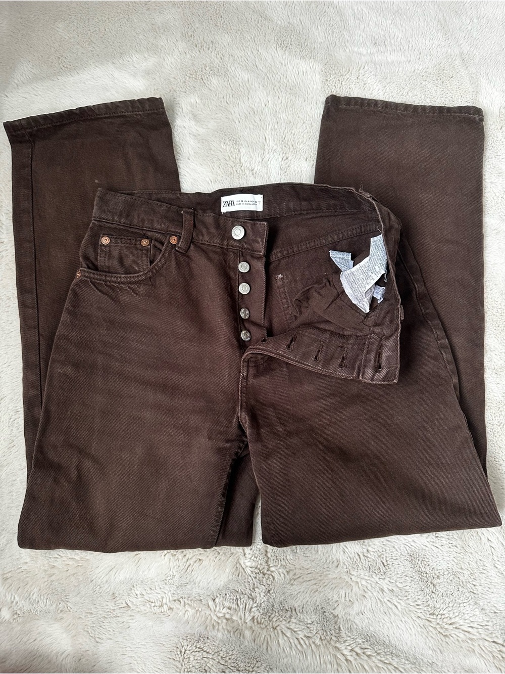 Zara Chocolate Brown High-Rise Button Fly Jeans